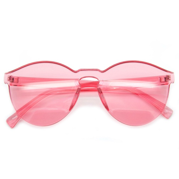 Cat Eye Round Sunglasses Designer Rimless PINK - Picture 4 of 5